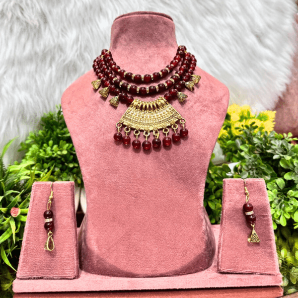 Maroon Necklace With Earrings