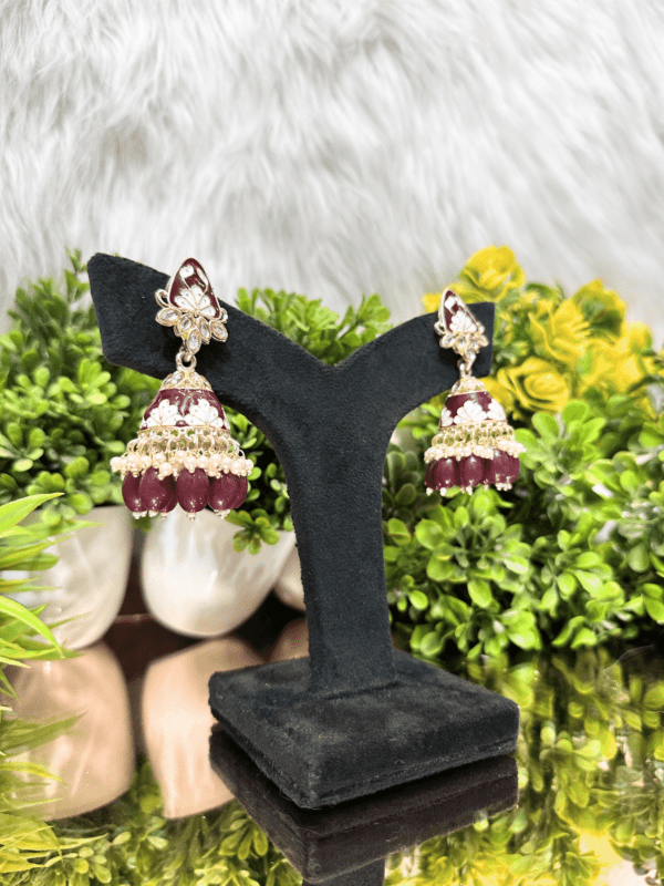 Amyra Maroon Meenakari Jhumki - Image 2