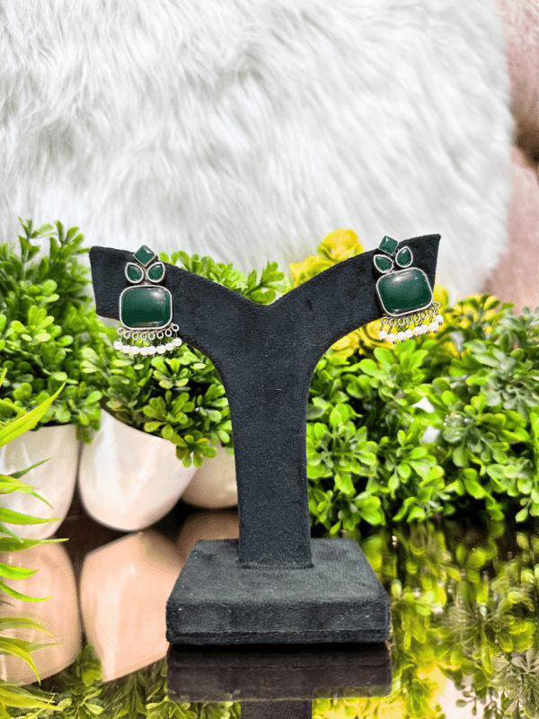 German Silvr Green Leafy Earrings